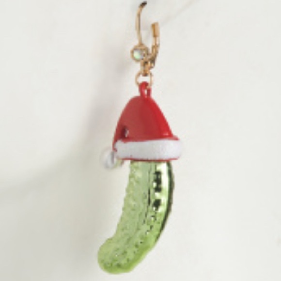 Betsey Johnson Festive Pickle Earrings with Santa Hat - Picture 4 of 4